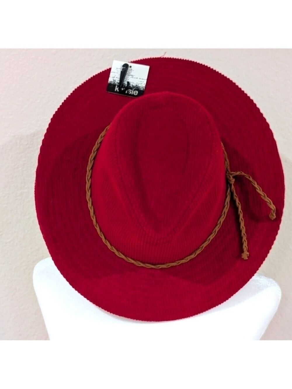 Kensie NWT Red corduroy Fedora ,3"Brim ,leather band . - Picture 2 of 6